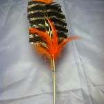 orange cat toy with wild turkey wing feathers orange wild turkey feather toy Tamboo Flyer